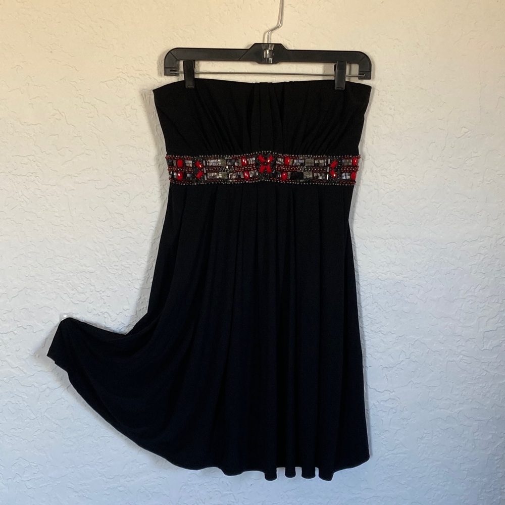 White House Black Market Black Beaded Strapless Party Dress Sz 4 NWT WHBM